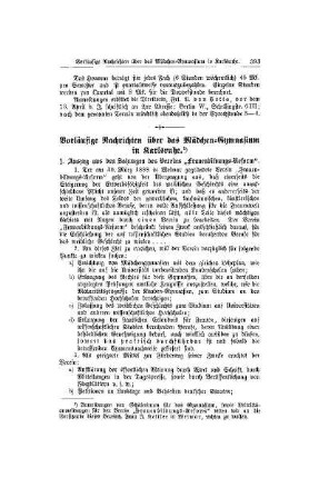 Vorläufige Nachrichten über das Mädchen-Gymnasium in Karlsruhe
