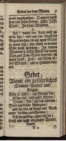 Gebet, Wann ein gefährliches Donner-Wetter aufsteiget.