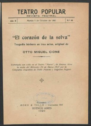2.1920=Nr. 48: El corazón de la selva : tragedia bárbara en tres actos
