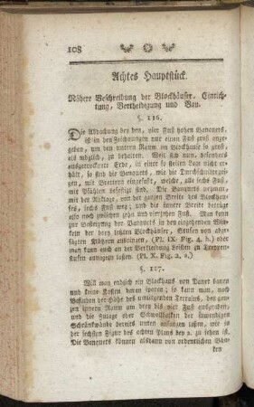Achtes Hauptstück. Nähere Beschreibun der Blockhäuser, Einrichtung, Vertheidigung und Bau.