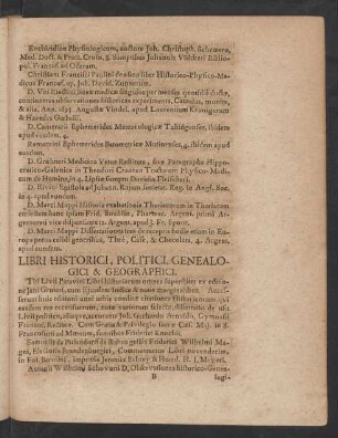 Libri Historici, Politici, Genealogici & Geographici.