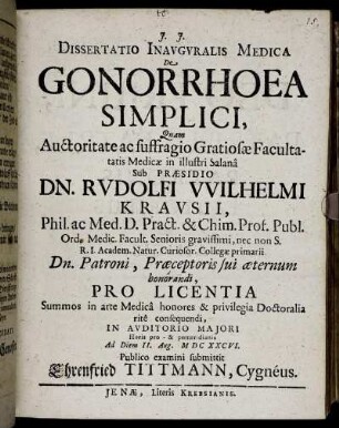 Dissertatio Inauguralis Medica De Gonorrhoea Simplici