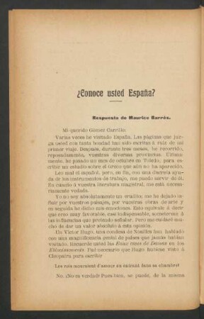 ¿Conoce usted España? : Respuesta de Maurice Barrès.