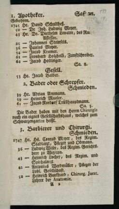 1r-7r, 1. Apotheker - 19. Gürtler