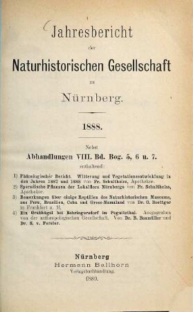 Jahresbericht der Naturhistorischen Gesellschaft Nürnberg. 1888 (1889)