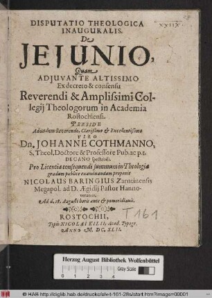Disputatio Theologica Inauguralis De Ieiunio
