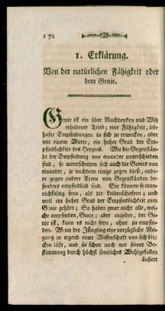 1. Erklärung. Von der natürlichen Fähigkeit oder dem Genie