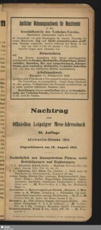 Nachtrag zum Offiziellen Leipziger Mess-Adressbuch