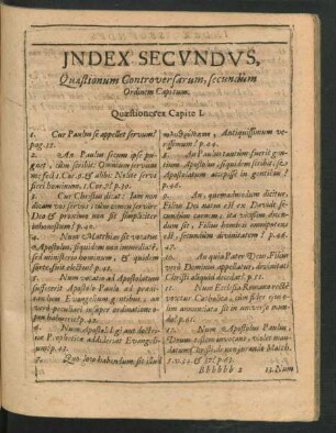 Index Secundus, Quaestionum Controversarum