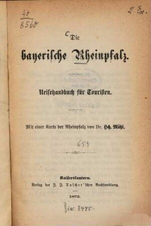 Die bayerische Rheinpfalz : Reisehandbuch für Touristen
