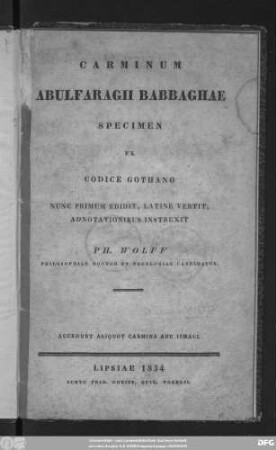 Carminum Abulfaragii Babbaghae : Specimen ex codice Gothano
