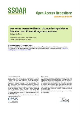 Der Ferne Osten Rußlands: ökonomisch-politische Situation und Entwicklungsperspektiven