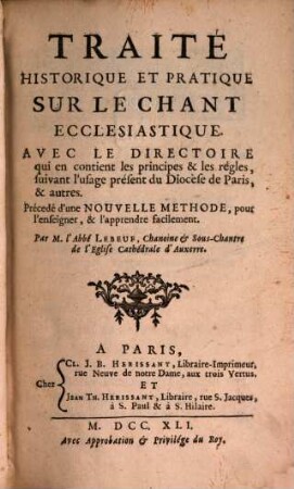 Traité historique et pratique sur le chant ecclesiastique
