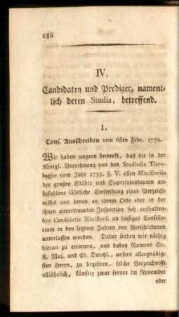 IV. Candidaten und Prediger, namentlich deren Studia, betreffend