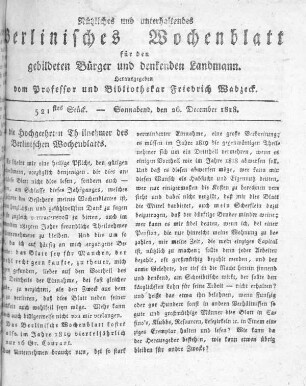 521stes Stück, Sonnabend den 26. December 1818