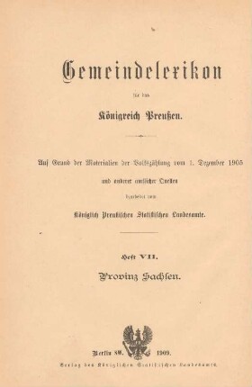 Heft 7: Gemeindelexikon für die Provinz Sachsen