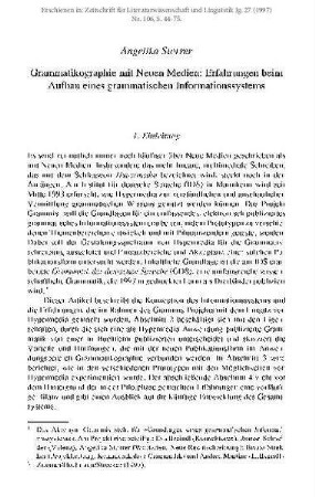 Grammatikographie mit Neuen Medien: Erfahrungen beim Aufbau eines grammatischen Informationssystems