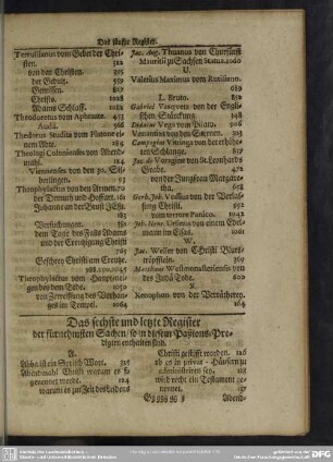 Das sechste und letzte Register der fürnehmsten Sachen, so in diesem Paßions-Predigten enthalten sind