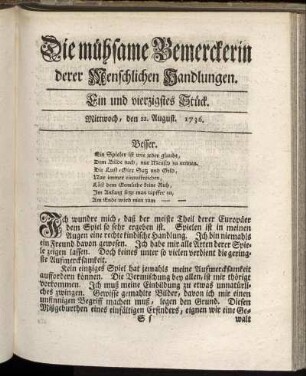 Ein und vierzigstes Stück. Mittwoch, den 22. August. 1736.