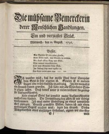 Ein und vierzigstes Stück. Mittwoch, den 22. August. 1736.