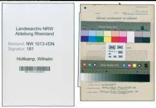 Entnazifizierung Wilhelm Holtkamp , geb. 06.09.1892 (Schlosser)