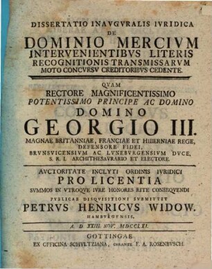 Diss. inaug. iur. de dominio mercium intervenientibus literis recognitionis transmissarum moto concursu creditoribus cedente