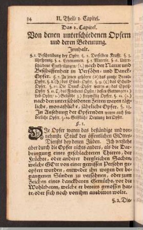 Das 2. Capitel. Von denen unterschiedenen Opfern und deren Bedeutung.