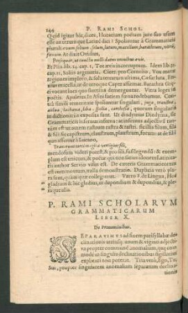 P. Rami Scholarum Grammaticarum Liber X. De Pronominibus.