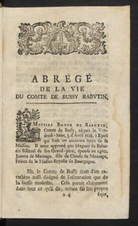 Abrégé De La Vie Du Comte De Bussy Rabutin.