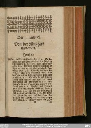 Das I. Capitel. Von der Klugheit insgemein.