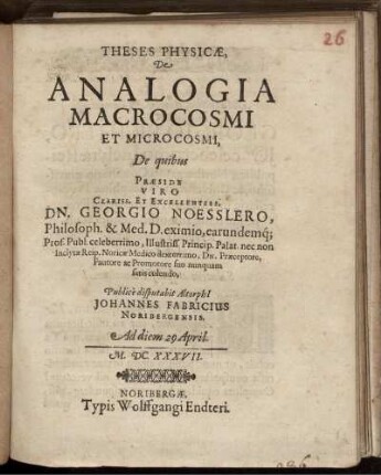 Theses Physicae, De Analogia Macrocosmi Et Microcosmi