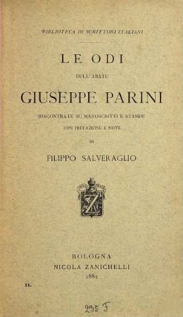 Le odi dell'abate Giuseppe Parini : riscontrate su manoscritti e stampe