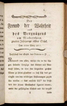 zweiten Jahrgangs eilftes Stück. Den 20ten Merz 1777.