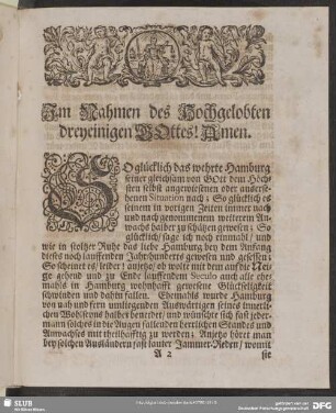 Im Nahmen des Hochgelobten dreyeinigen Gottes! Amen