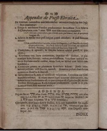 Appendix de Poesi Ebraica [und] Addenda