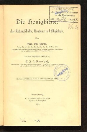 Die Honigbiene, ihre Naturgeschichte, Anatomie und Physiologie