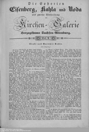 Stadt und Parochie Kahla, Parochie Seitenroda (Beschluß), Seitenbrück, Parochie Heinspitz, Rauschwitz : 2. Lieferung
