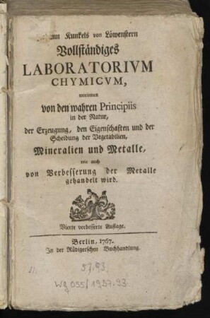 Johann Kunkels von Löwenstern Vollständiges Laboratorivm Chymicvm