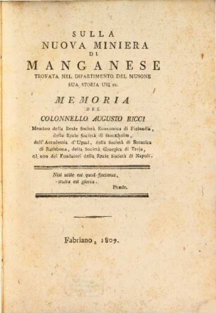 Sulla nuova miniera di Manganese