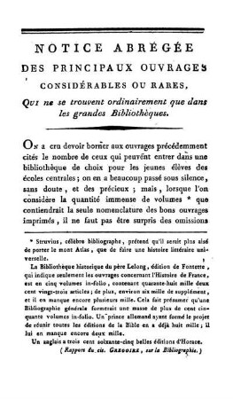 Notice Abrégée Des Principaux Ouvrages Considérables Ou Rares, Qui ne se trouvent ordinairement que dans les grandes Bibliothèques.