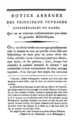 Notice Abrégée Des Principaux Ouvrages Considérables Ou Rares, Qui ne se trouvent ordinairement que dans les grandes Bibliothèques.
