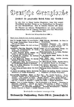 Deutsche Grenzlande. Zeitschrift für grenzdeutsche Politik, Kultur und Wirtschaft : [Nichtamtlicher Teil]