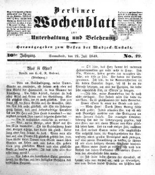 No. 29, Sonnabend, den 21. Juli 1849.