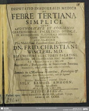 Disputatio Inauguralis Medica De Febre Tertiana Simplici