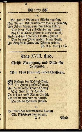 Das XVIII. Lied. Christi Creutzigung und Bitte für die Feinde.