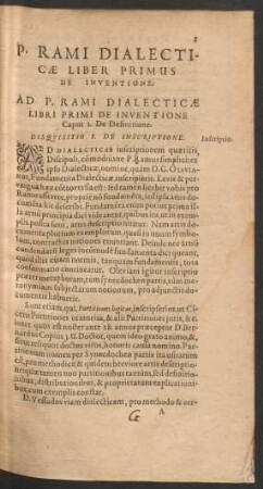 P. Rami Dialecticae Liber Primus De Inventione.