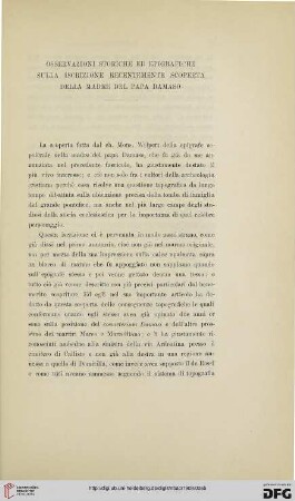 9: Osservazioni storiche ed epigrafiche sulla iscrizione recentemente scoperta della madre del papa Damaso