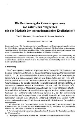 Die Bestimmung der Curietemperaturen von natürlichen Magnetiten mit der Methode der thermodynamischen Koeffizienten