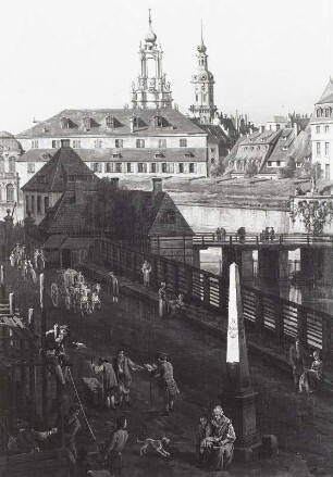Die ehemaligen Festungswerke von Dresden : Dresden, Postmeilensäule vor dem Wilschen Tor, Bellotto-Gemälde