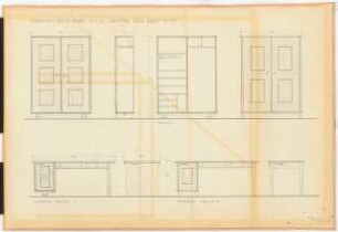 Reichsluftfahrtministerium, Berlin: Büromöbel: Akten-, Garderobenschränke, Schreibtisch Ansichten, Schnitte, Grundrisse 1:12